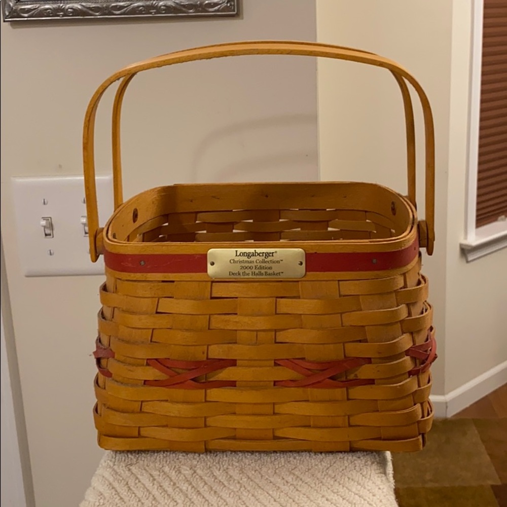 Vintage Longaberger Christmas 2000 Deck the Halls Basket Brown Weave Red Trim